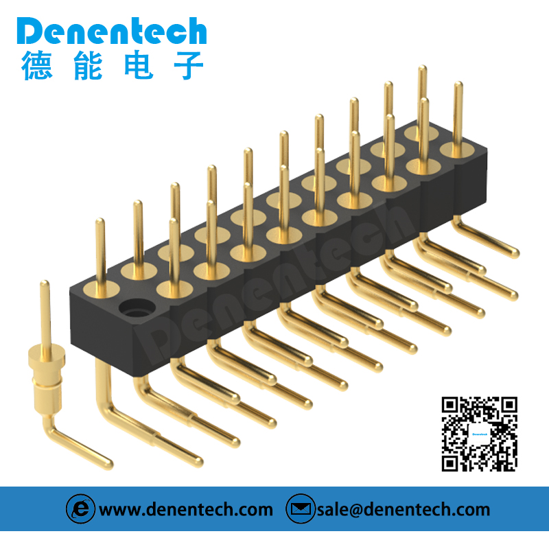 Denentech hot selling 2.54MM machined pin header H3.00xW5.08 dual row right angle round core needle 